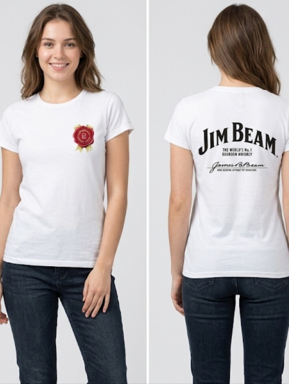 Jim Beam Graphic Tee Size S White Whiskey Logo T Shirt Casual Vintage Inspired